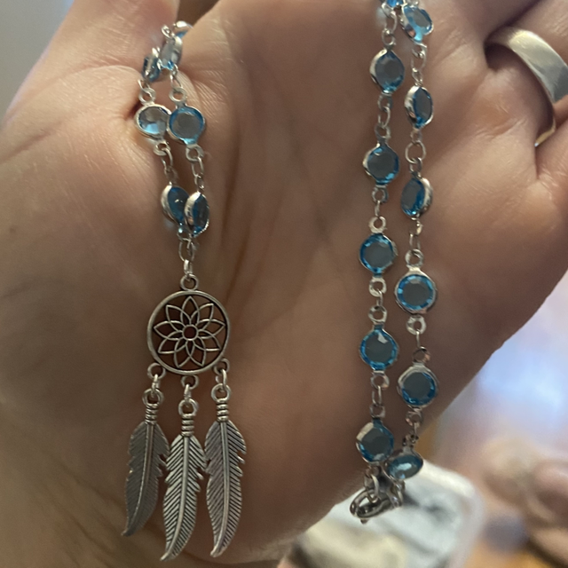 Faux blue Crystal chain/dreamcatcher neckkace