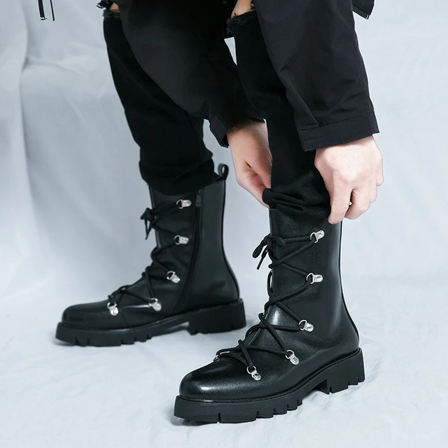 Men'S High-Top Lace-Up Combat Boots
