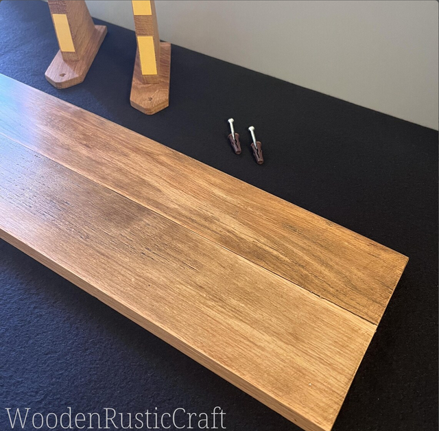 Reclaimed Rubberwood Shelf with Oak Handles