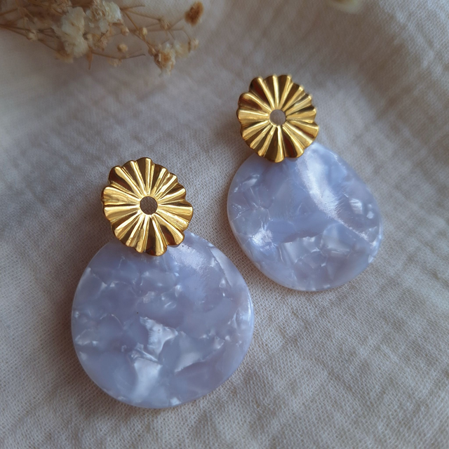 Boucles d'oreilles fleurs et ronds ondulés en acétate