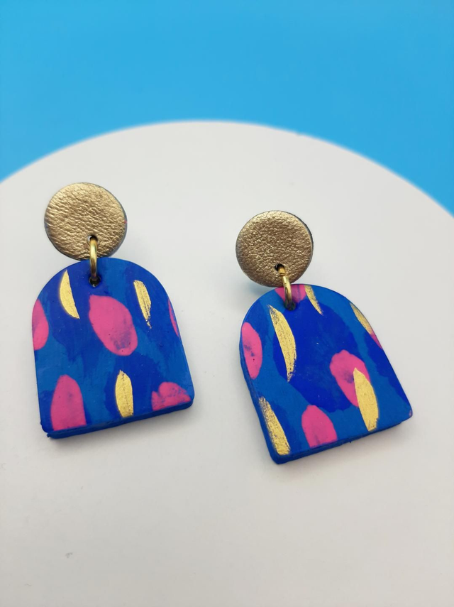 SALE! Handpainted arch earrings - blue / pink