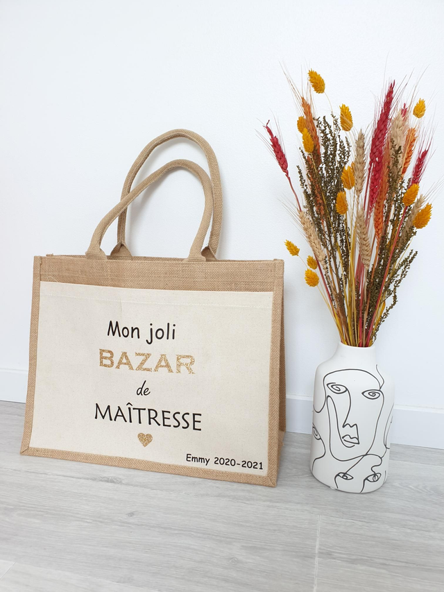 Grand Cabas Maîtresse/Nounou/Atsem + prénom enfant/année