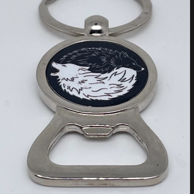 Yin Yang Wolf White Black Peace Viking  Bottle Opener Metal Pagan Gift Key Ring