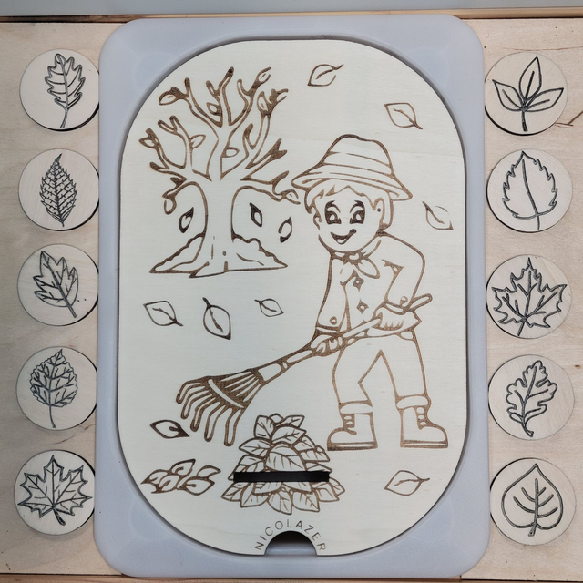 Insert sensoriel bois compatible trofast &quot;le jardinier d&#039;automne&quot;