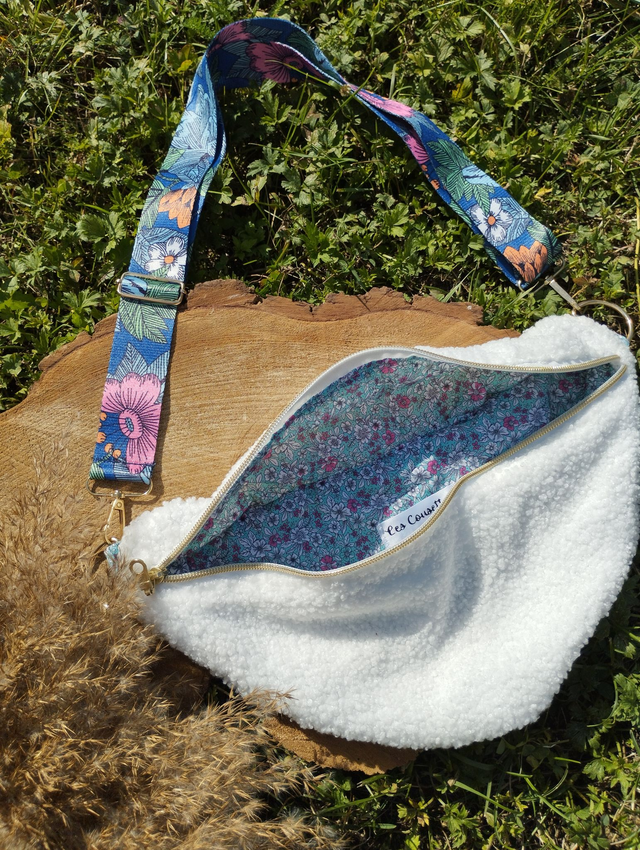 BANANA BAG - motif Teddy Bouclettes / liberty turquoise