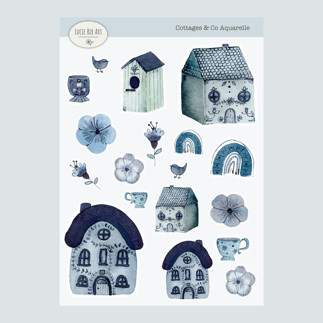 18 Stickers assortis aquarelle en vinyle + 2 offerts