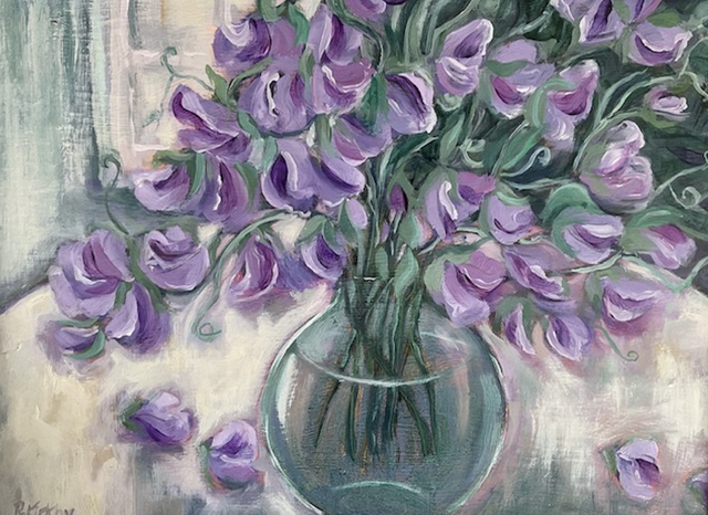 RK10 Sweet Peas in Jar by Ruth Kirkby,  Oil