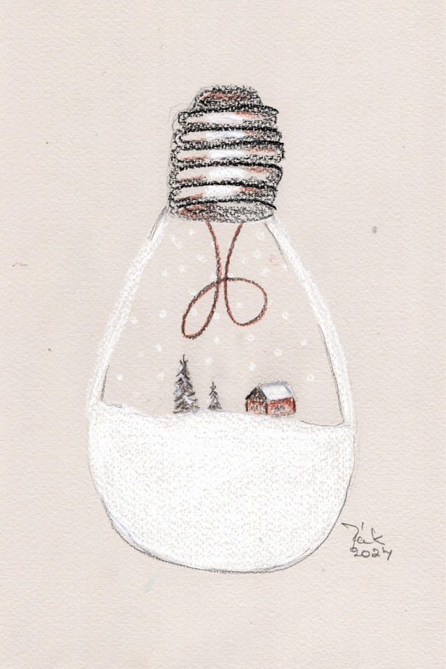 Lamppu jossa talo lumihangessa