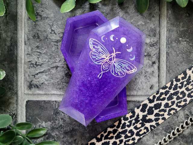 Coffin Trinket Box - Purple with Moth Design