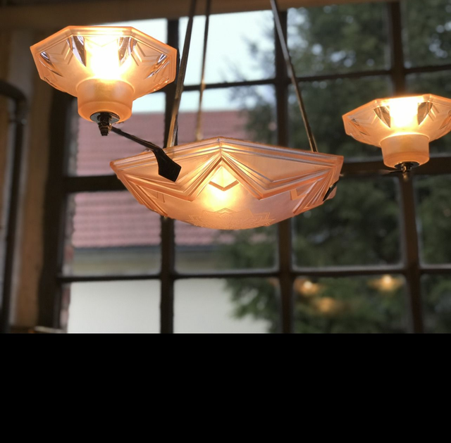 Art Déco Deckenleuchte  Muller-Frères Rosa signiert 