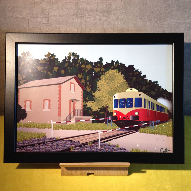 Poster A4 Autorail au passage à niveau