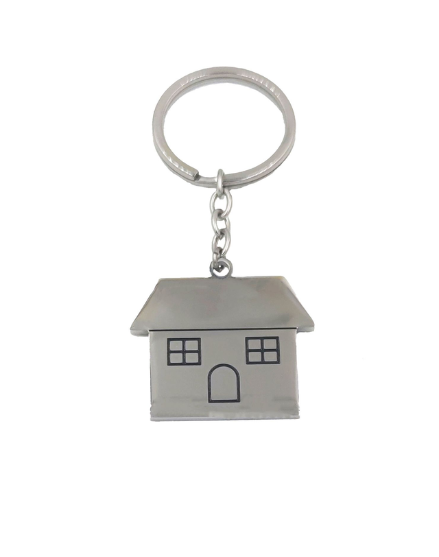 Portachiavi Unisex - Simbolo Casa in Acciaio Inossidabile Placcato Oro Bianco, Personalizzabile, Regalo per Chiavi di Casa (Made in Italy) 