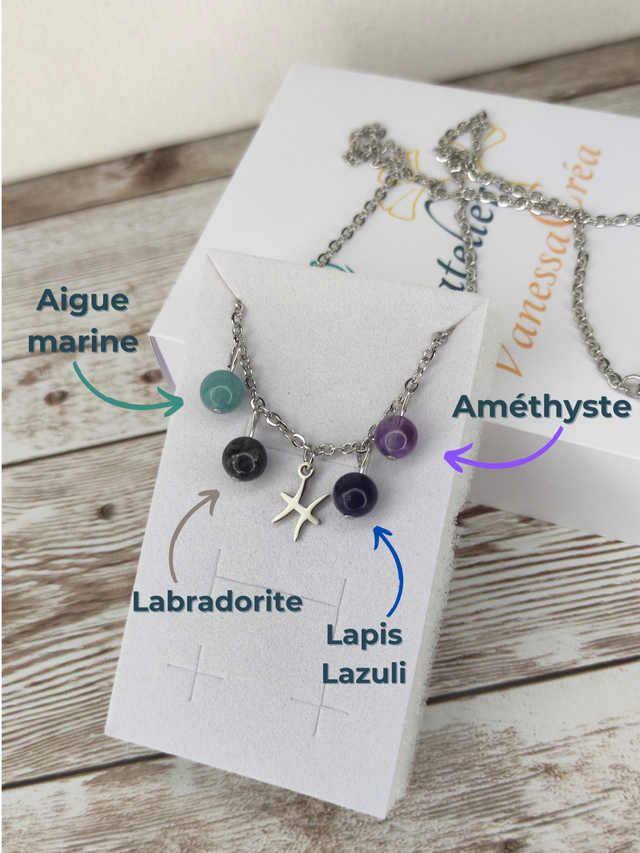 Collier Astro &quot;Poisson&quot; pierres naturelles