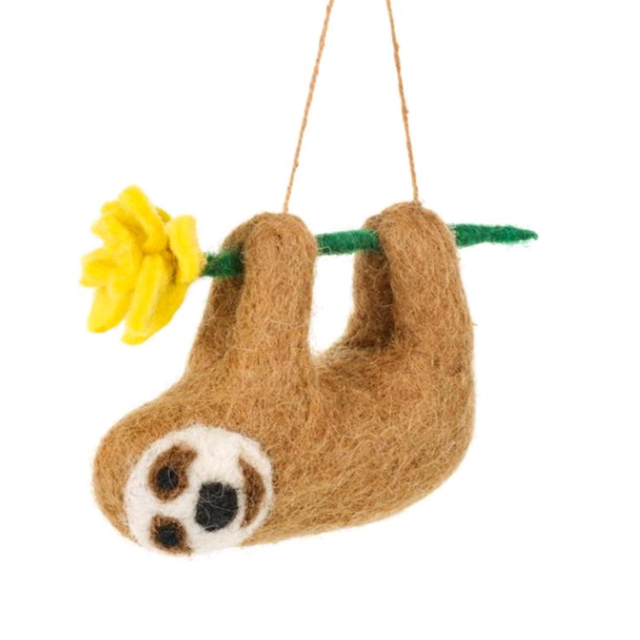 Needlefelt Sloth with Flower Decoration 
