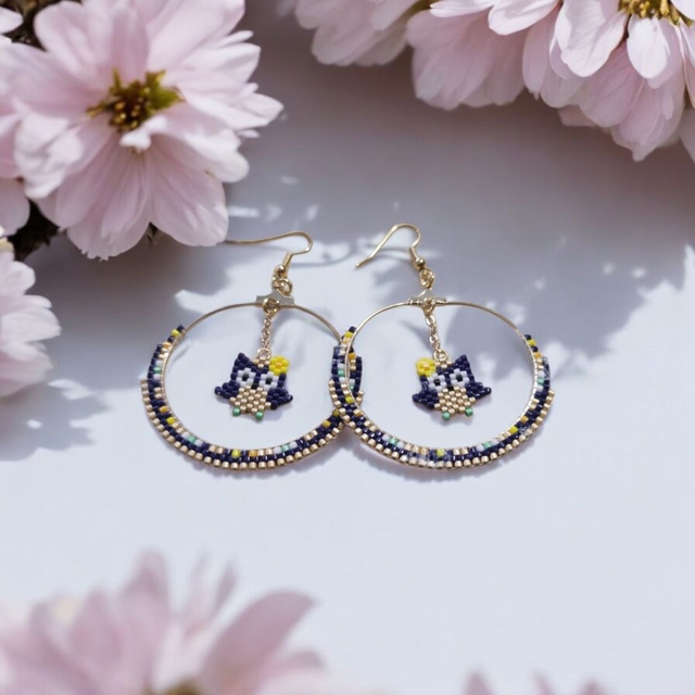 Boucles d&#039;oreilles créoles et hibou