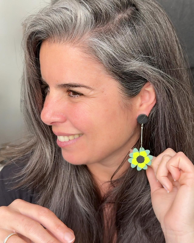 Groovy flowers mini colgantes verde y amarillo neón