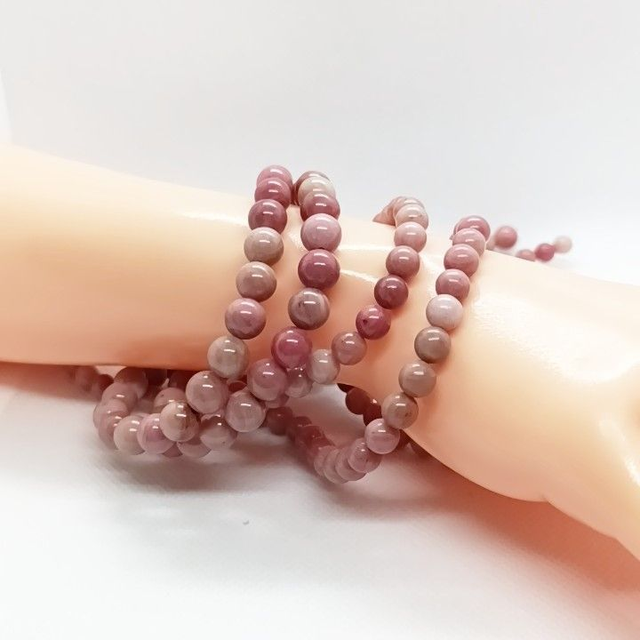 Rhodonite Rose Perles Rondes Polies - Fil Complet