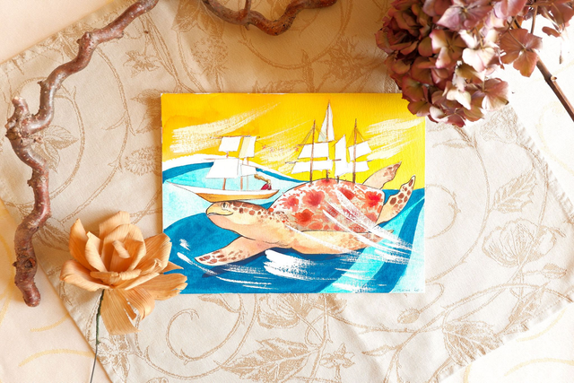 Illustration originale "Le voyage de la Tortue"