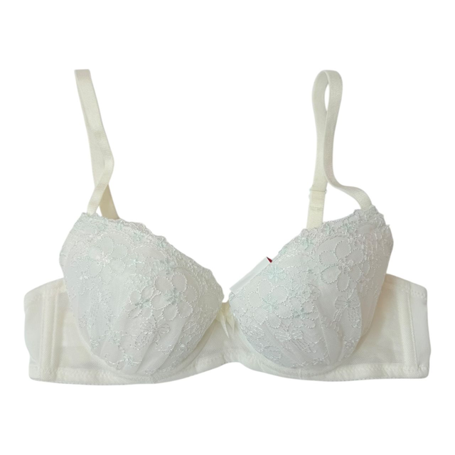 White + blue floral embroidered Japanese Bra 32A  