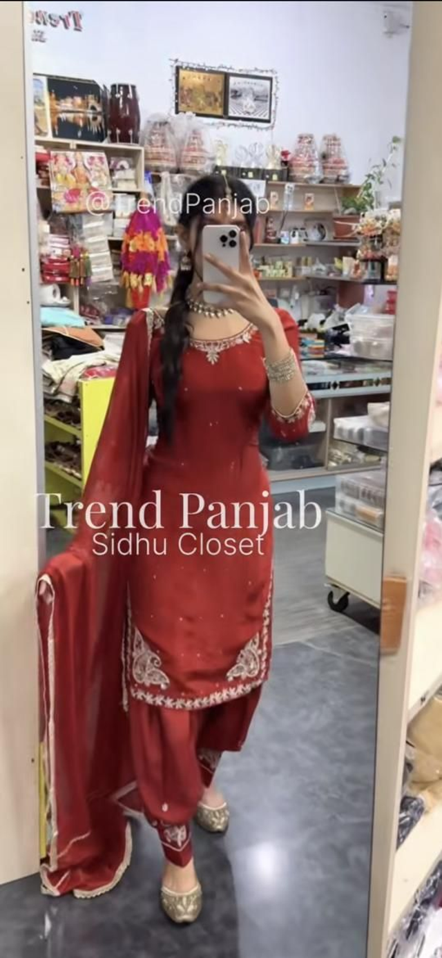 Maroon Red Embroidered Salwar Suit