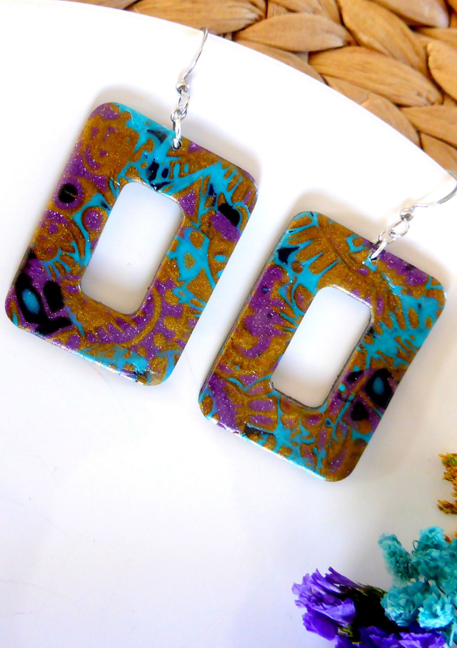 Boucles d'oreilles rectangulaires - Récifs des flots