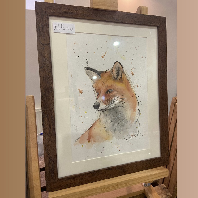 Original ‘Mr Fox’ A4 painting in dark wood effect frame   