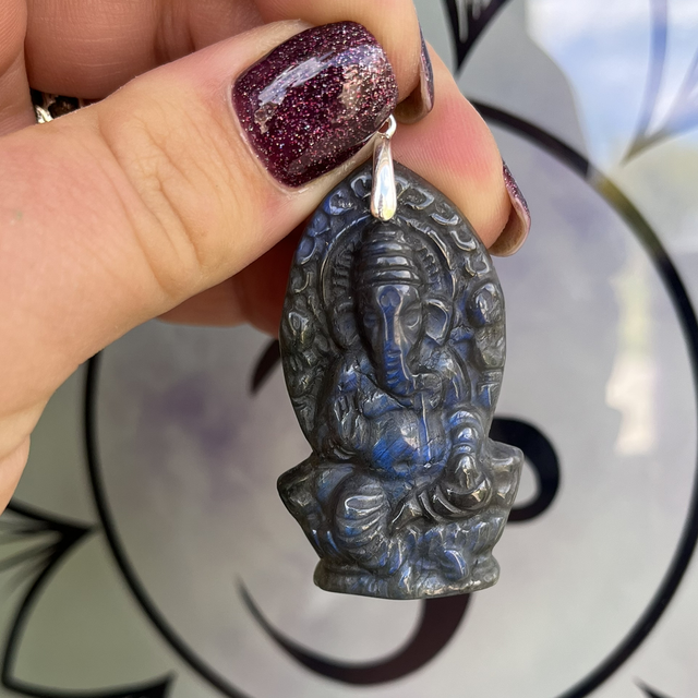 Pendentif en Labradorite Ganesh et bélière argent