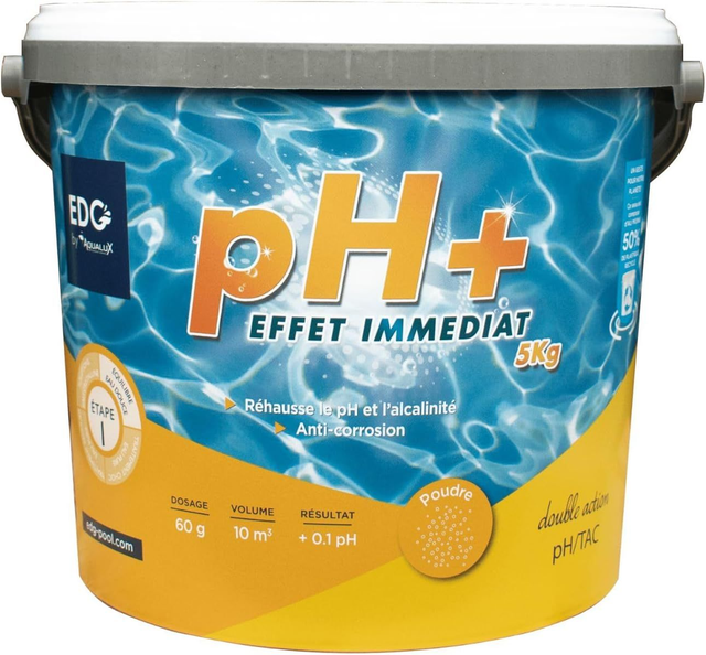 EDENEA - pH + Plus Poudre Piscine - Seau 5kg - Equilibre l'eau - Confort et Efficacité - Spécial Piscine et Spa