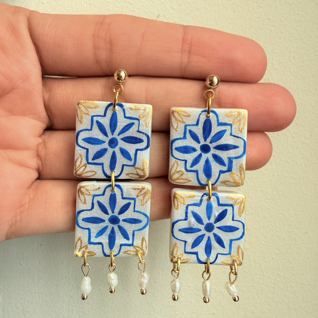 ADRIANA - Blue and White Portuguese Tile Earrings