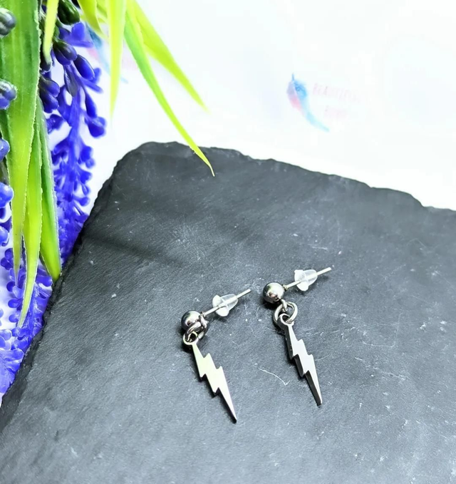 Stainless Steel Lightening Bolt Drop Earrings 