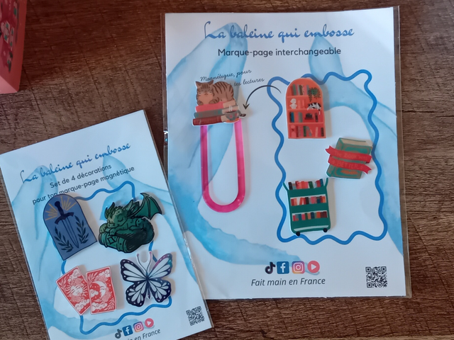 Marque-page trombone aimanté – Pack Fantasy & Lecture (4 magnets interchangeables)