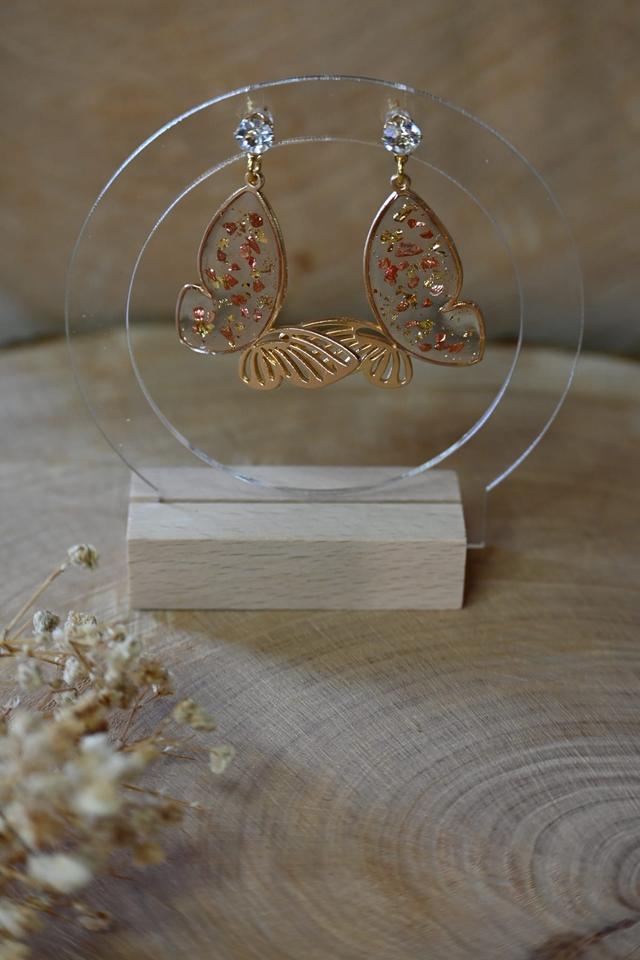 🦋Papill’Or 🦋Boucles d’oreilles en Résine UV - Bronze ✨