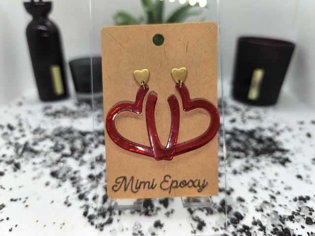 Boucles d'oreilles cœur rouge transparent 