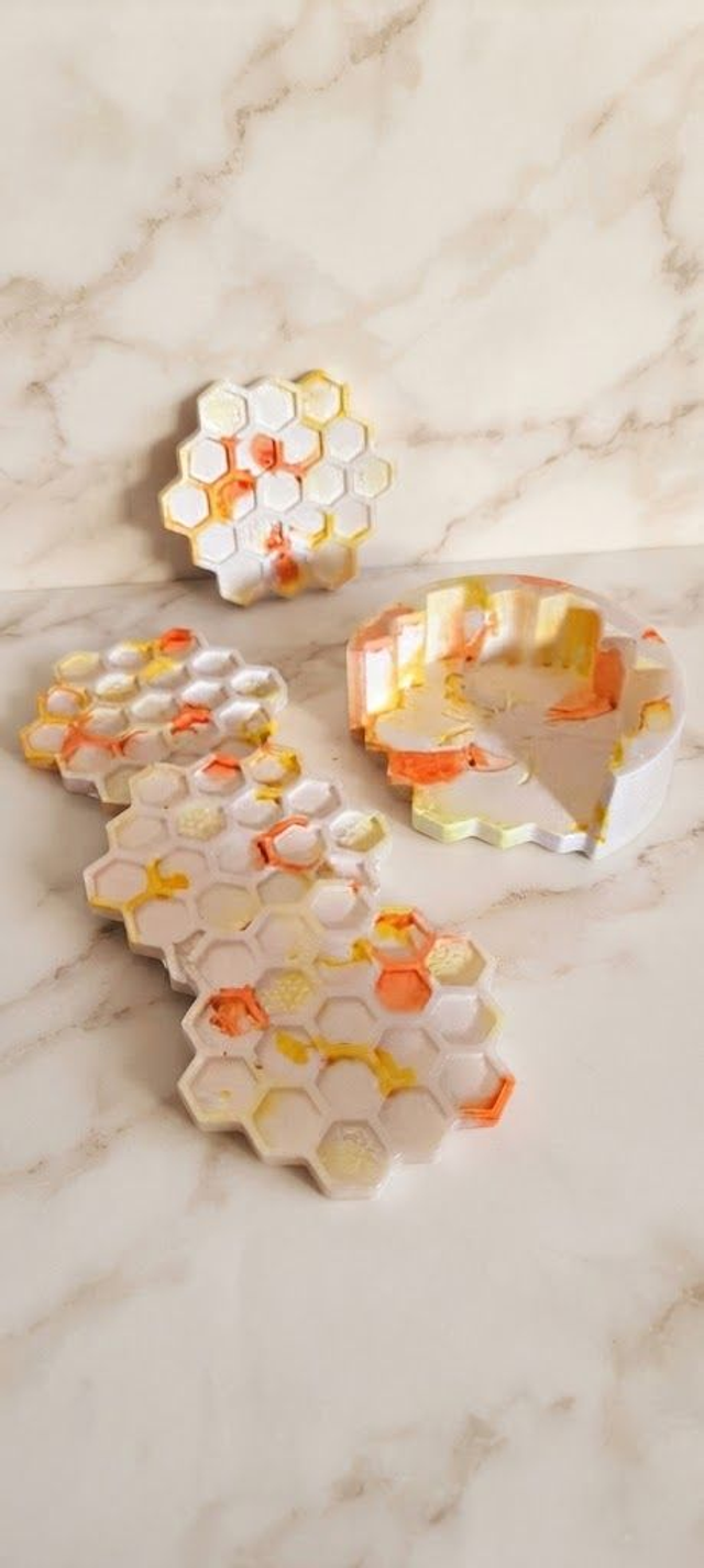 Dessous de verres Alvéole (blanc, orange et jaune)