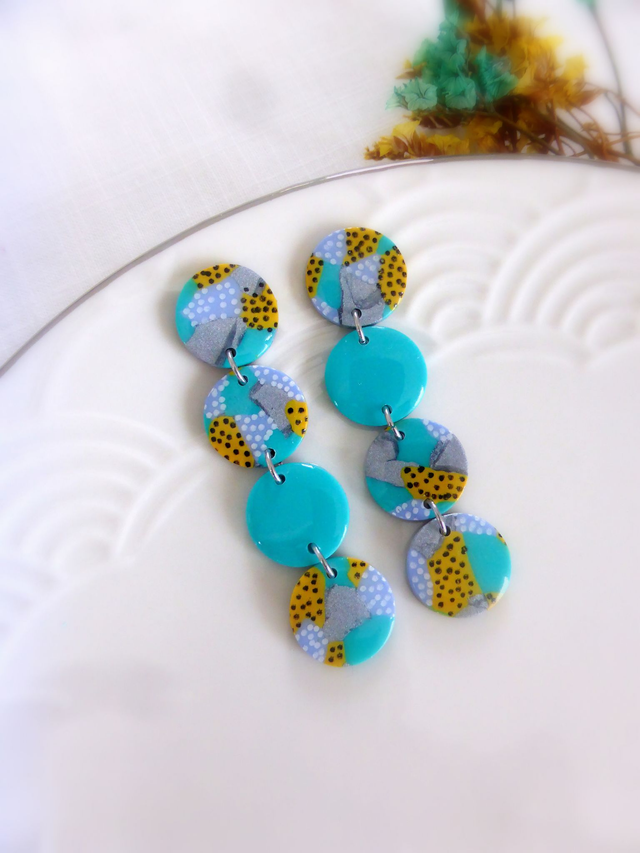 Boucles d'oreilles asymétriques 4 ronds - Rêve de Turquoise