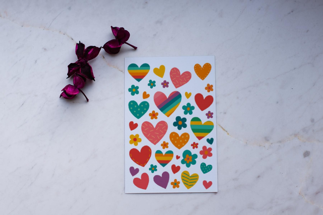 Stickervel Hartjes - "Vrolijke Hartjesregen" - Rozeka