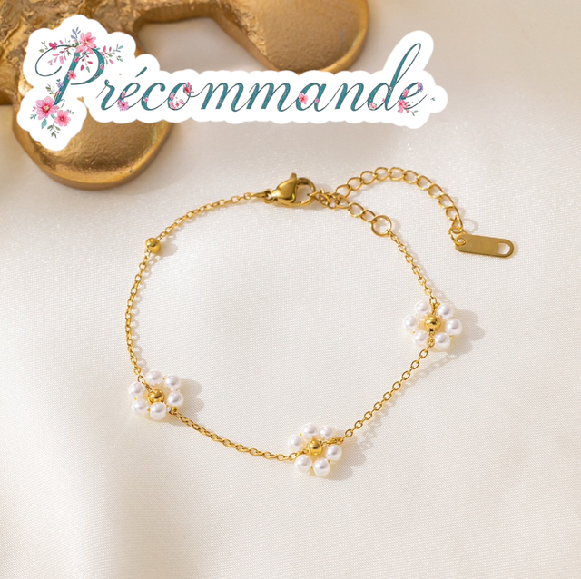 Bracelet PERLIA 3 Fleurs Perles | PRÉCOMMANDE 