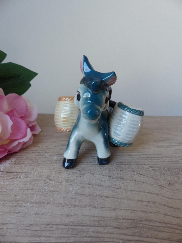 Salière et Poivrière vintage japonaises en forme d'âne, Shakers âne porteur de sel et poivre en céramique Japon, déco campagne ferme ranch