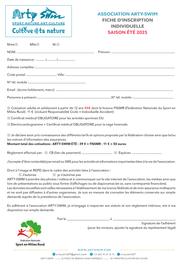 COTISATION SAISON HIVER 2025