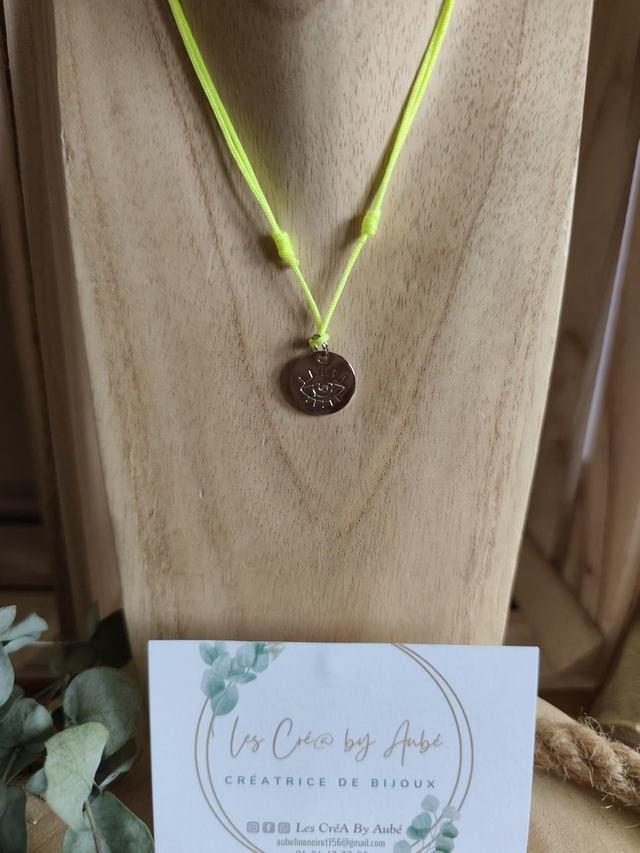 COLLIER CORDON JAUNE FLUO/ OEIL ARGENT 0000476