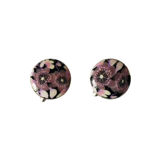 Boutons de manchette ronds fleurs mauves