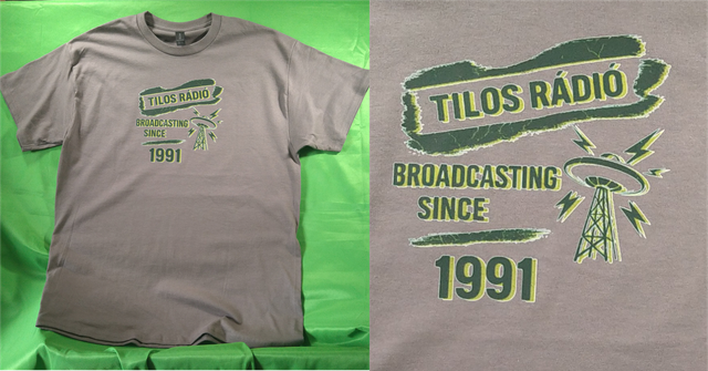 Mens T-Shirt - Charcoal- Size 'L' - UFO Broadcast Tilos Radio Inspired Design - Tilos Maraton Glasgow 2025 Edition - All Profit goes to www.tilos.hu 