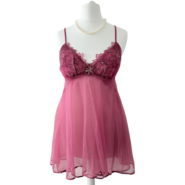 Plum embroidered floral cups slip dress