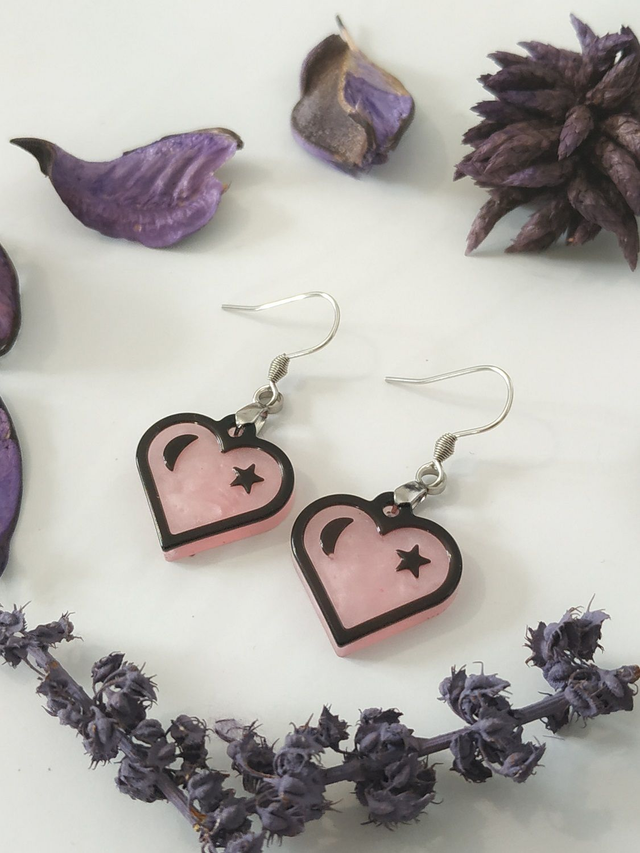 Boucles d'oreilles cœur rose étoilée