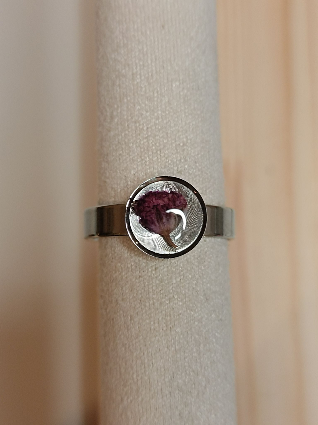 Bague fine réglable 8 mm - Fleur Violette - Argent