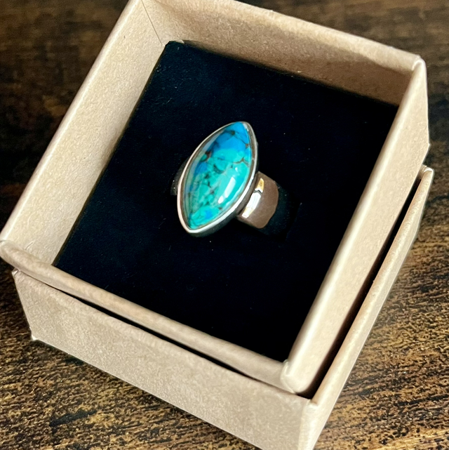 Bague en argent et Chrysocolle Azurite - Taille 54-55