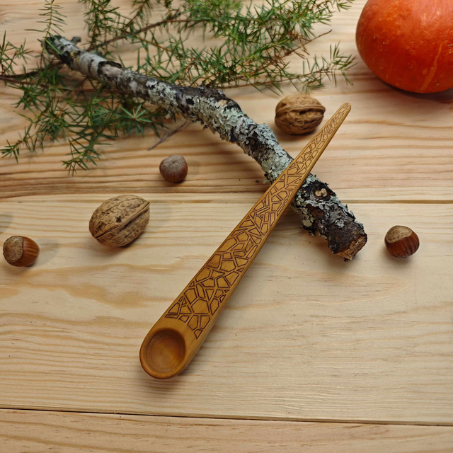 Cuillère à sel, matcha en merisier avec kolrosing-C194