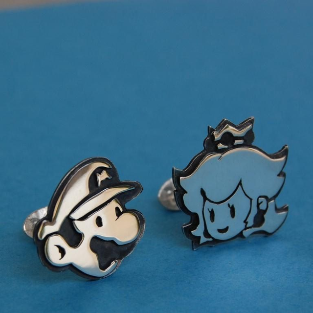Mario and princess peach handmade Cufflinks - Sterling silver