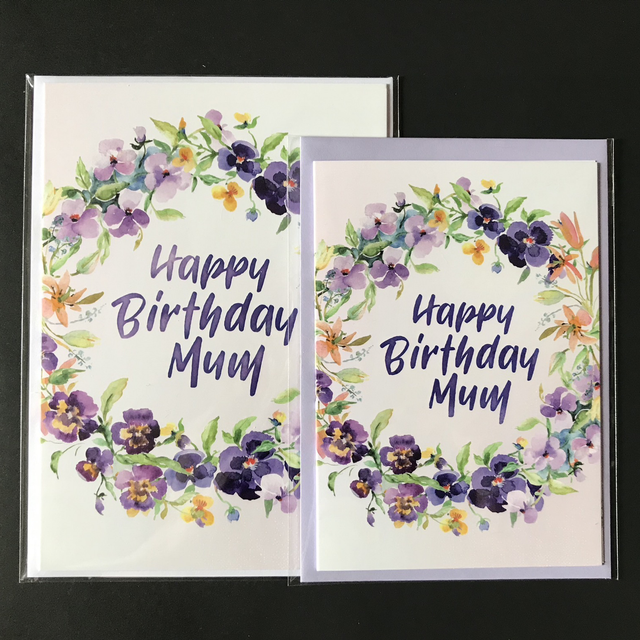 Floral Pansy Happy Birthday Mum Card