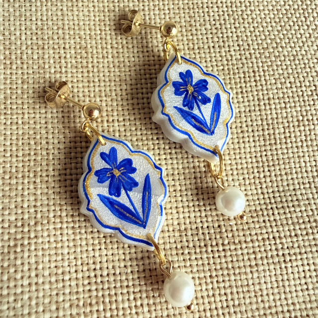 Forget me Not Blue and White Pearl Earrings